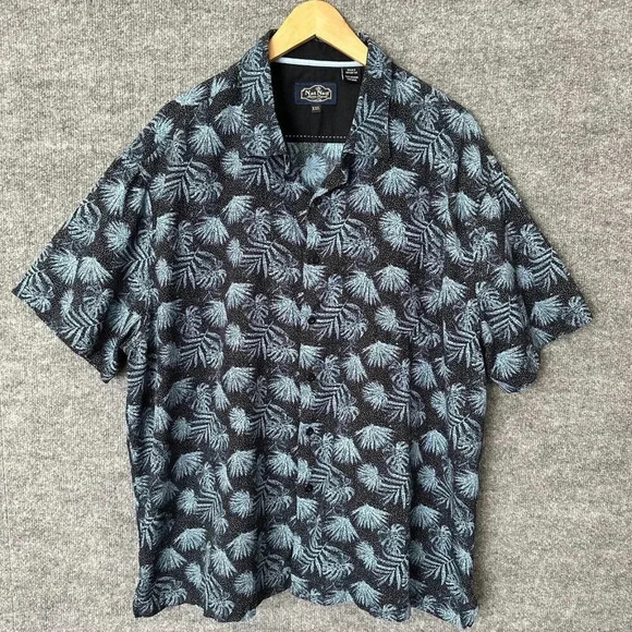 Nat Nast Hawaiian Shirt Mens 2XL Black Palm Tree Tropical Breezy Short Sleeve - Picture 1 of 12